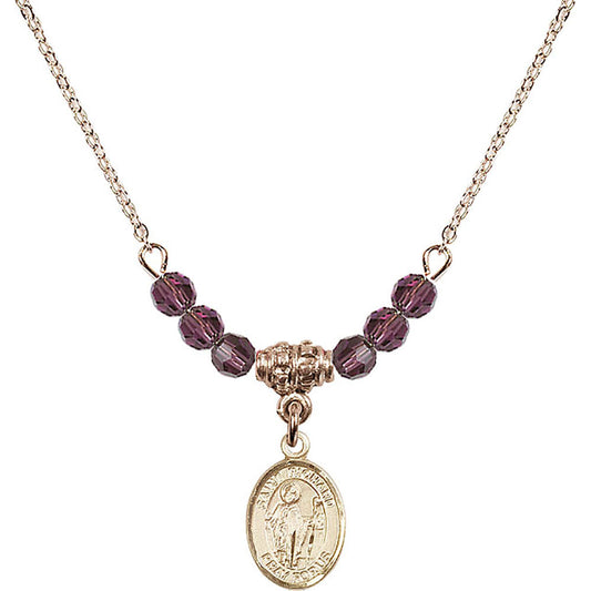 14kt Gold Filled Saint Richard Birthstone Necklace with Amethyst Beads - 9093