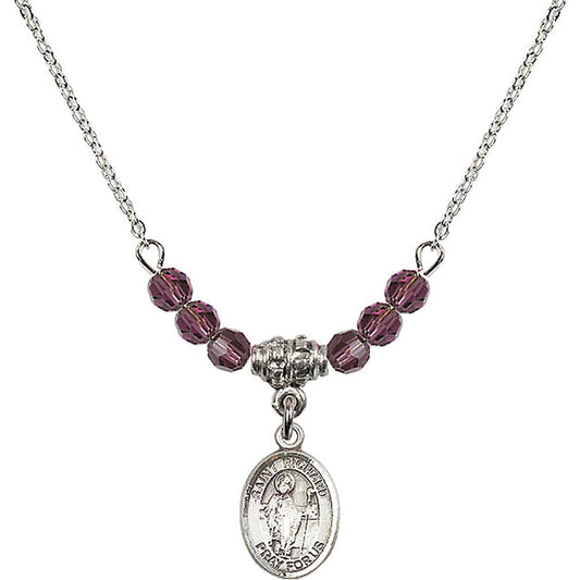 Sterling Silver Saint Richard Birthstone Necklace with Amethyst Beads - 9093