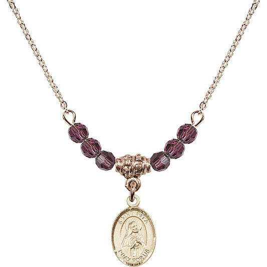 14kt Gold Filled Saint Rita of Cascia Birthstone Necklace with Amethyst Beads - 9094