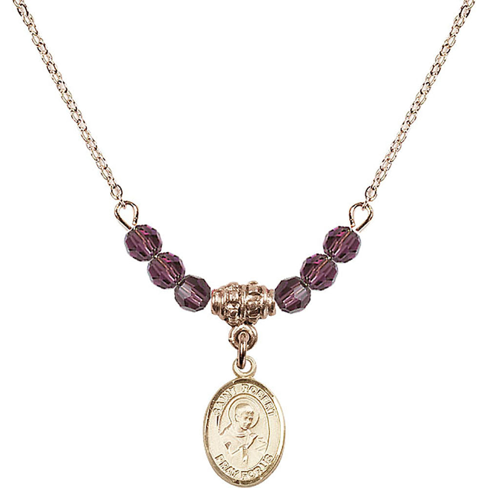 14kt Gold Filled Saint Robert Bellarmine Birthstone Necklace with Amethyst Beads - 9096