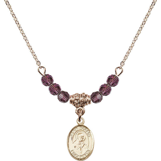 14kt Gold Filled Saint Robert Bellarmine Birthstone Necklace with Amethyst Beads - 9096