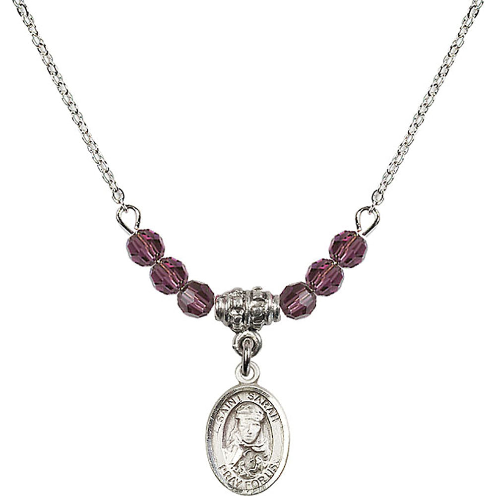 Sterling Silver Saint Sarah Birthstone Necklace with Amethyst Beads - 9097