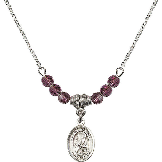 Sterling Silver Saint Sarah Birthstone Necklace with Amethyst Beads - 9097