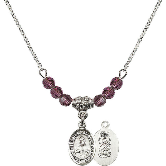 Sterling Silver Scapular Birthstone Necklace with Amethyst Beads - 9098