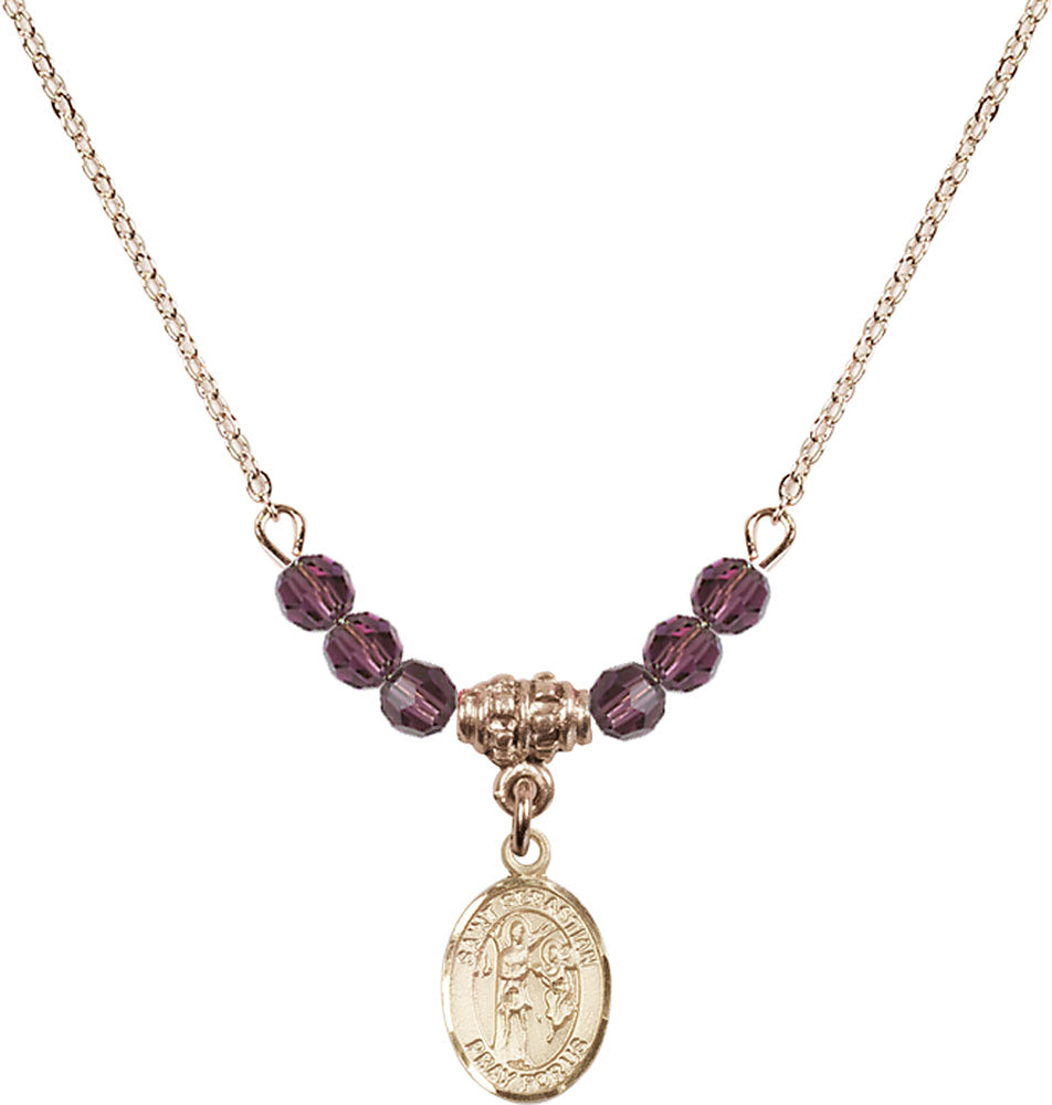 14kt Gold Filled Saint Sebastian Birthstone Necklace with Amethyst Beads - 9100