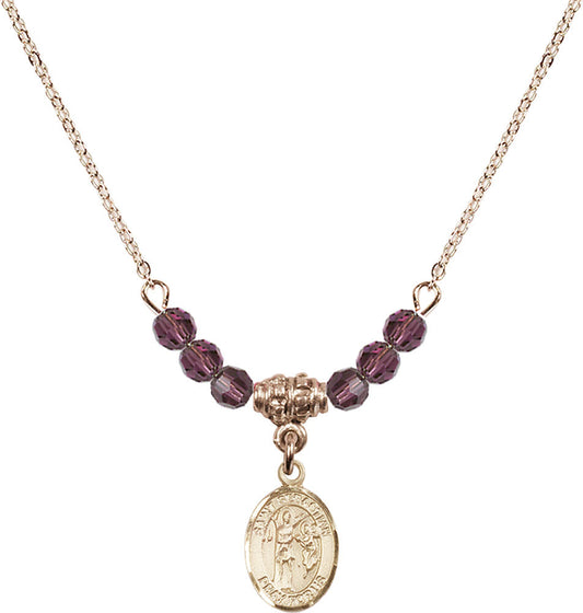 14kt Gold Filled Saint Sebastian Birthstone Necklace with Amethyst Beads - 9100