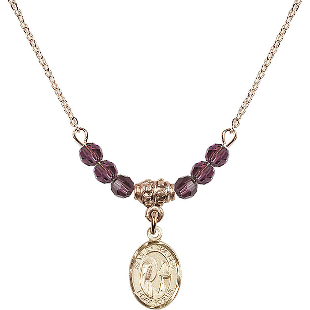 14kt Gold Filled Our Lady Star of the Sea Birthstone Necklace with Amethyst Beads - 9101