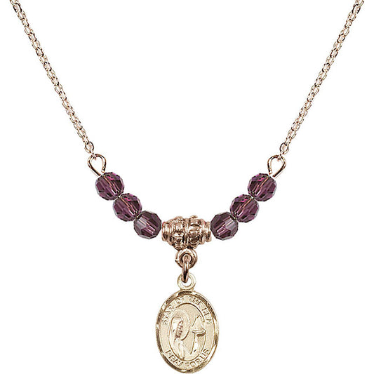 14kt Gold Filled Our Lady Star of the Sea Birthstone Necklace with Amethyst Beads - 9101