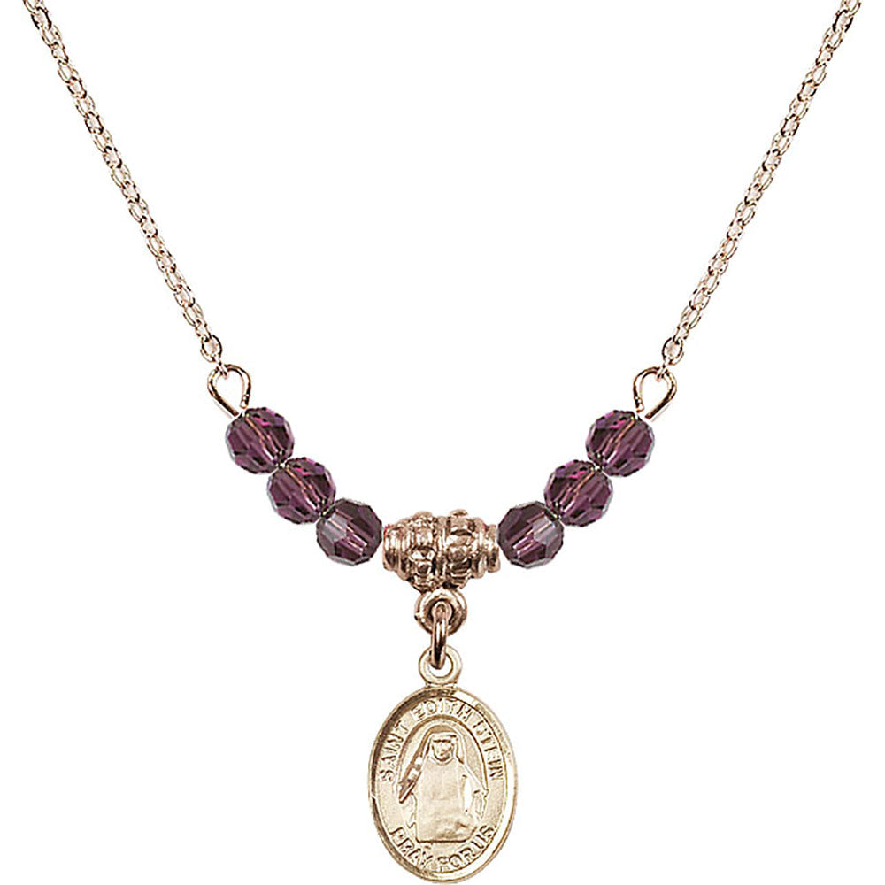 14kt Gold Filled Saint Edith Stein Birthstone Necklace with Amethyst Beads - 9103