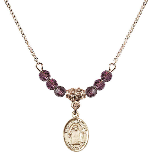 14kt Gold Filled Saint Edith Stein Birthstone Necklace with Amethyst Beads - 9103