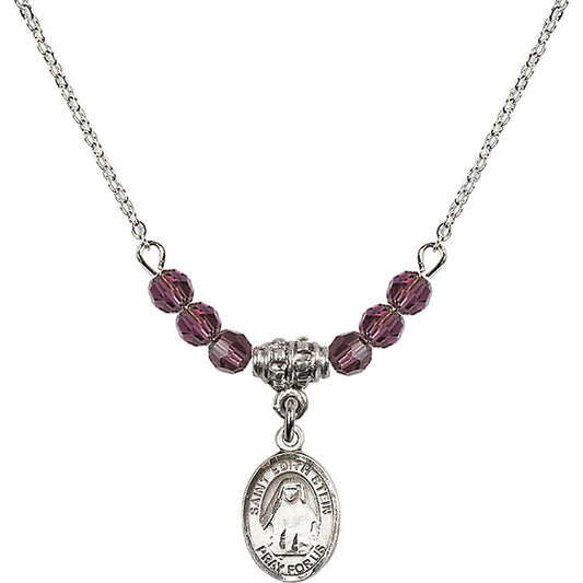 Sterling Silver Saint Edith Stein Birthstone Necklace with Amethyst Beads - 9103