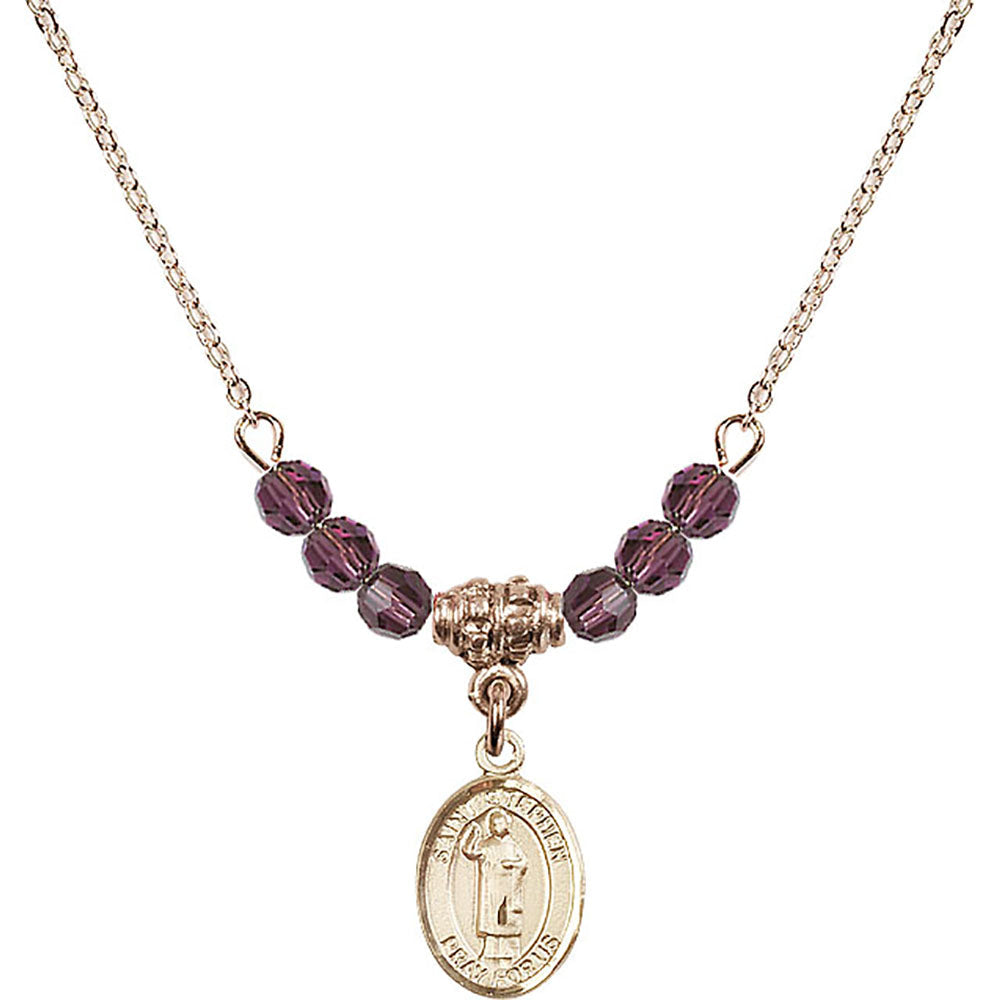 14kt Gold Filled Saint Stephen the Martyr Birthstone Necklace with Amethyst Beads - 9104