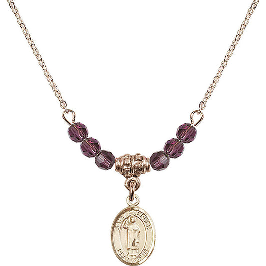 14kt Gold Filled Saint Stephen the Martyr Birthstone Necklace with Amethyst Beads - 9104