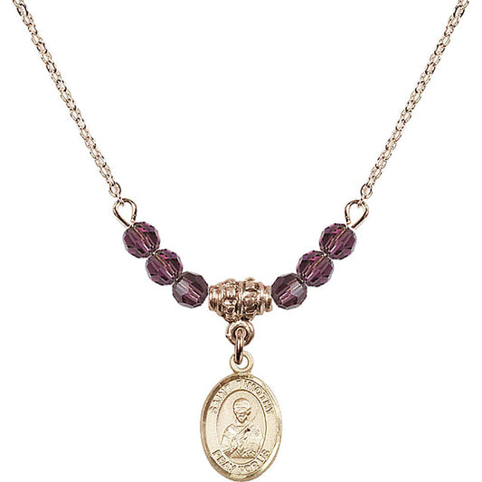 14kt Gold Filled Saint Timothy Birthstone Necklace with Amethyst Beads - 9105