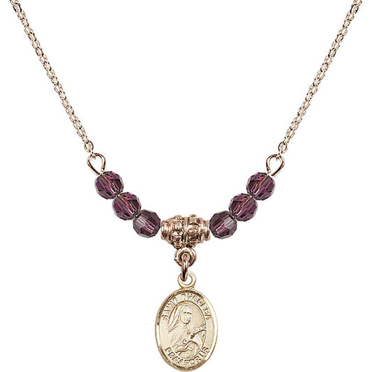 14kt Gold Filled Saint Theresa Birthstone Necklace with Amethyst Beads - 9106