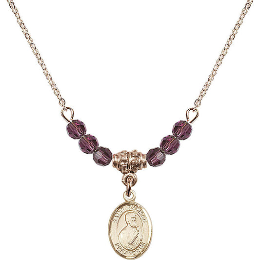 14kt Gold Filled Saint Thomas the Apostle Birthstone Necklace with Amethyst Beads - 9107