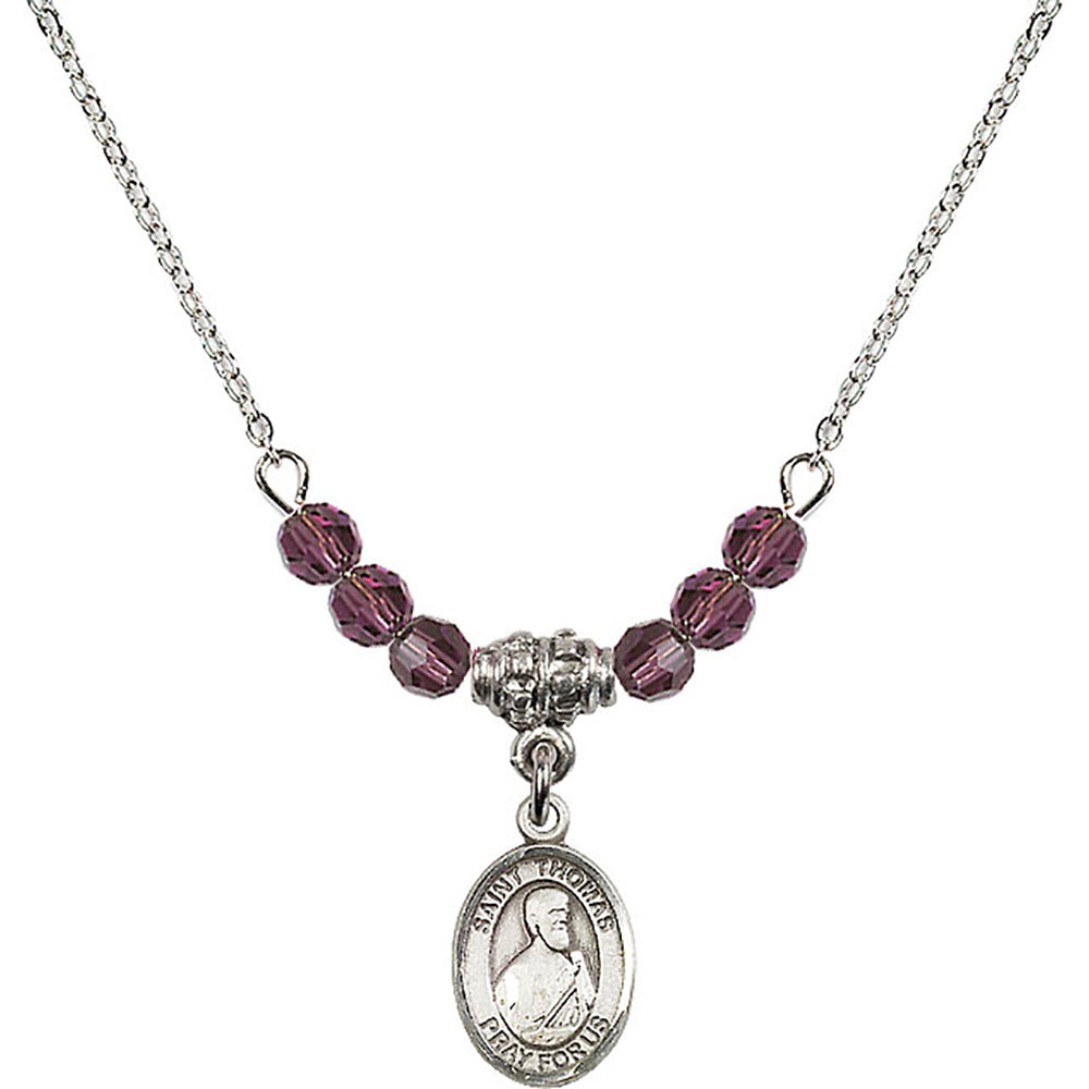 Sterling Silver Saint Thomas the Apostle Birthstone Necklace with Amethyst Beads - 9107