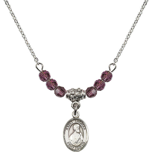 Sterling Silver Saint Thomas the Apostle Birthstone Necklace with Amethyst Beads - 9107
