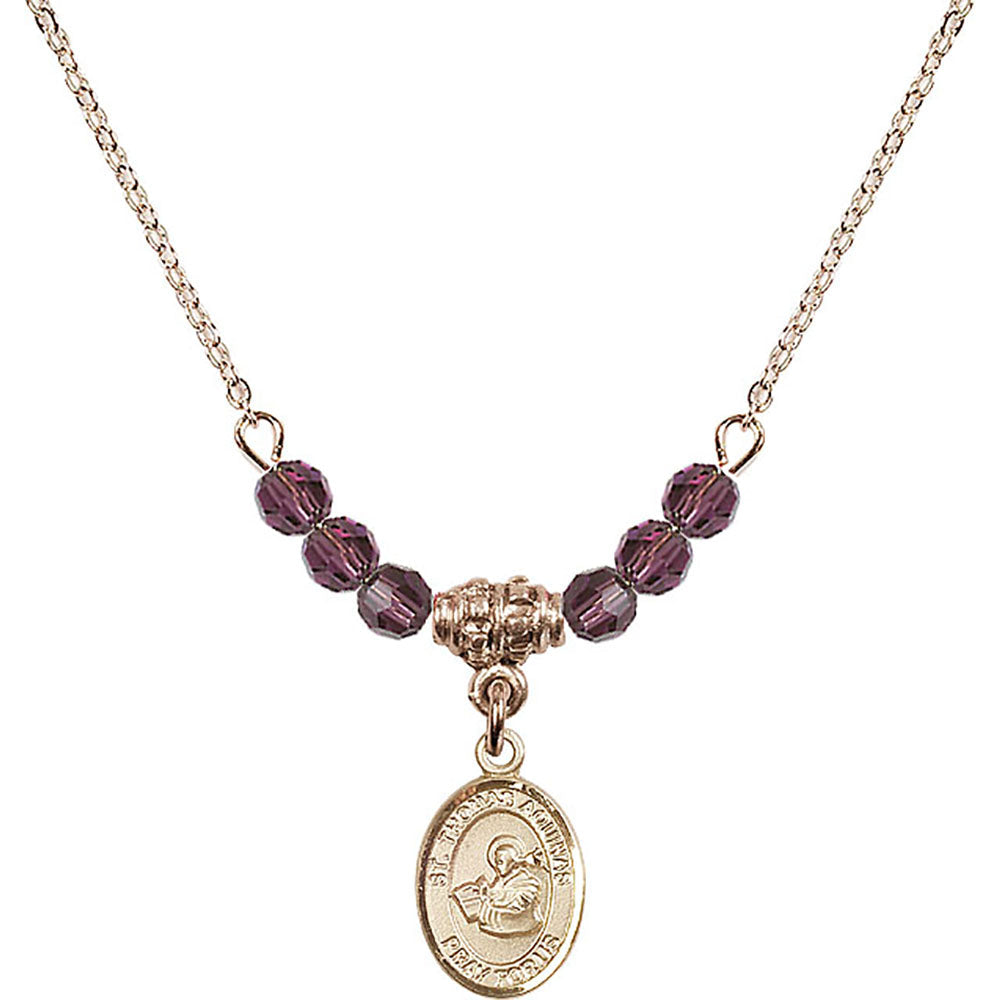 14kt Gold Filled Saint Thomas Aquinas Birthstone Necklace with Amethyst Beads - 9108