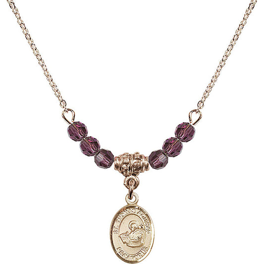 14kt Gold Filled Saint Thomas Aquinas Birthstone Necklace with Amethyst Beads - 9108