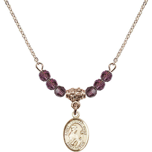 14kt Gold Filled Saint Thomas More Birthstone Necklace with Amethyst Beads - 9109