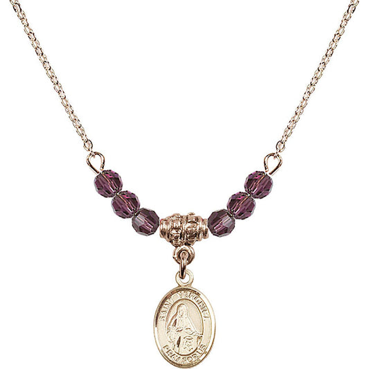 14kt Gold Filled Saint Veronica Birthstone Necklace with Amethyst Beads - 9110