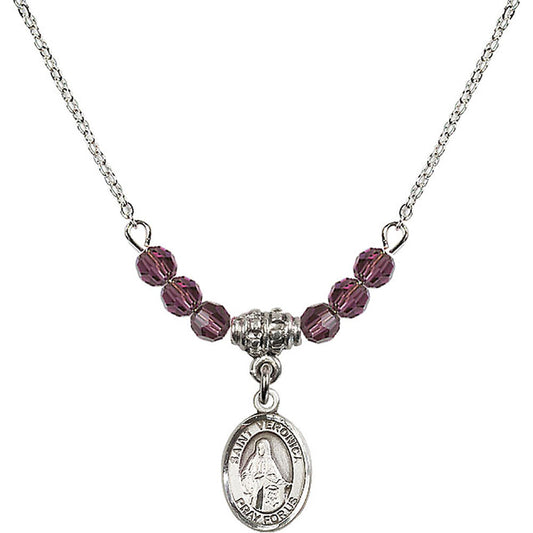 Sterling Silver Saint Veronica Birthstone Necklace with Amethyst Beads - 9110
