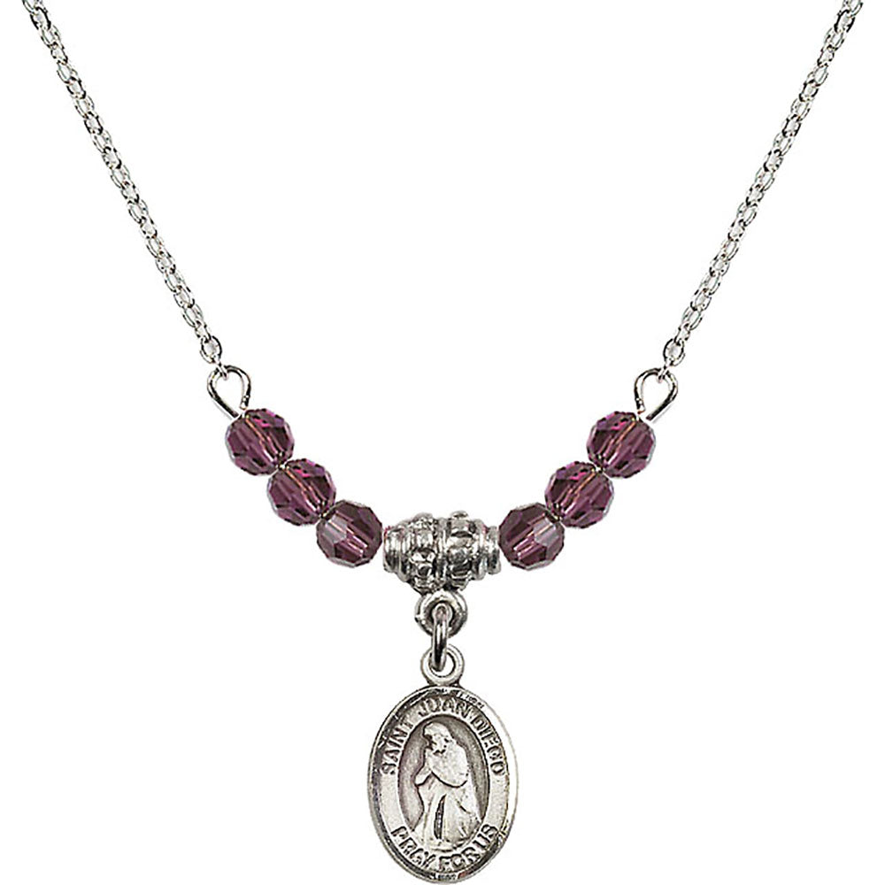 Sterling Silver Saint Juan Diego Birthstone Necklace with Amethyst Beads - 9111
