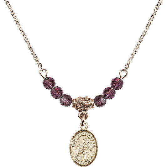 14kt Gold Filled Saint John of God Birthstone Necklace with Amethyst Beads - 9112