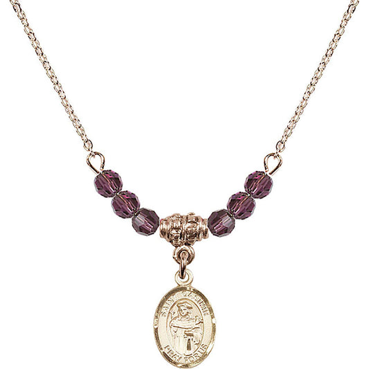 14kt Gold Filled Saint Casimir of Poland Birthstone Necklace with Amethyst Beads - 9113