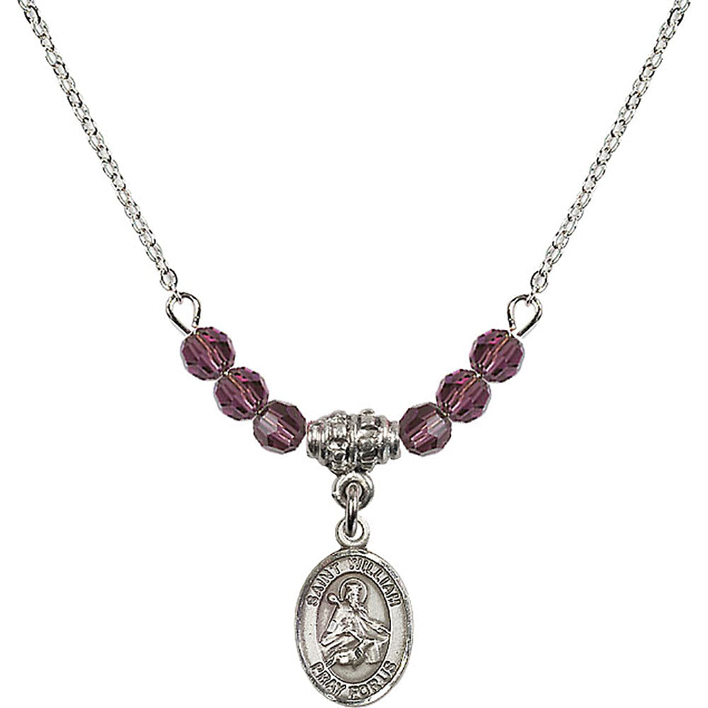 Sterling Silver Saint William of Rochester Birthstone Necklace with Amethyst Beads - 9114