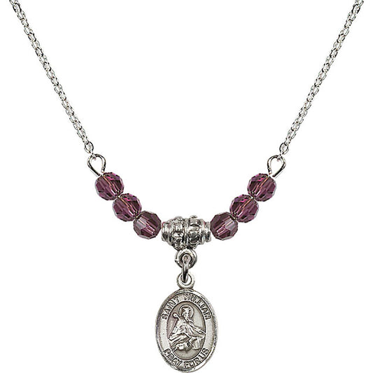 Sterling Silver Saint William of Rochester Birthstone Necklace with Amethyst Beads - 9114