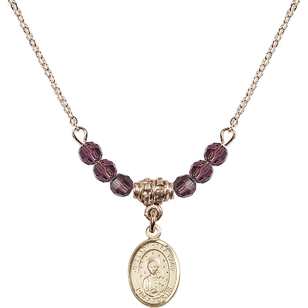14kt Gold Filled Our Lady of la Vang Birthstone Necklace with Amethyst Beads - 9115
