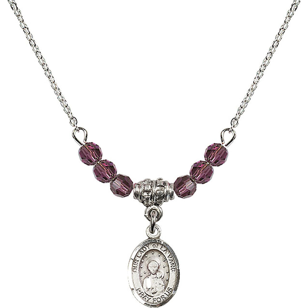 Sterling Silver Our Lady of la Vang Birthstone Necklace with Amethyst Beads - 9115