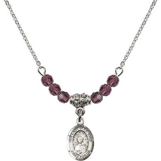 Sterling Silver Our Lady of la Vang Birthstone Necklace with Amethyst Beads - 9115
