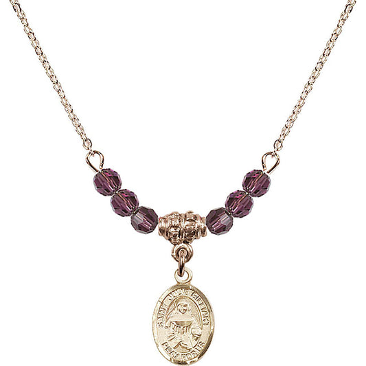 14kt Gold Filled Saint Julie Billiart Birthstone Necklace with Amethyst Beads - 9117