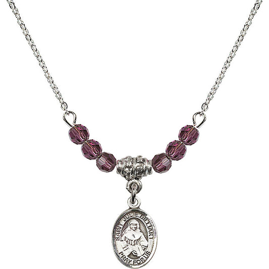 Sterling Silver Saint Julie Billiart Birthstone Necklace with Amethyst Beads - 9117