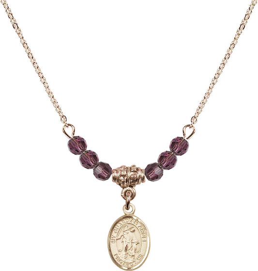 14kt Gold Filled Guardian Angel w/Child Birthstone Necklace with Amethyst Beads - 9118