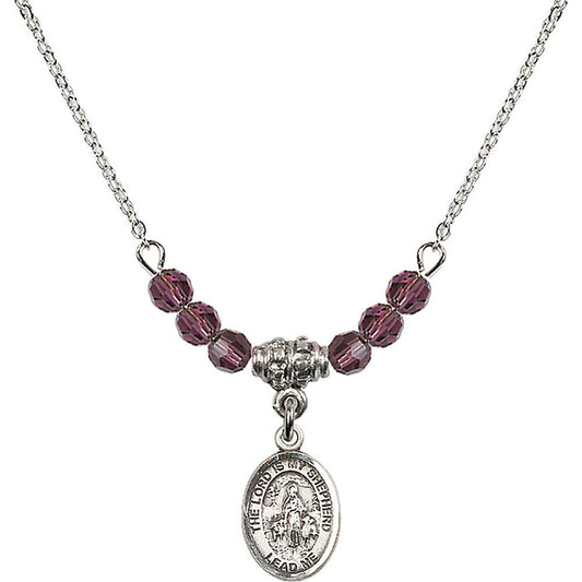 Sterling Silver Lord Is My Shepherd Birthstone Necklace with Amethyst Beads - 9119