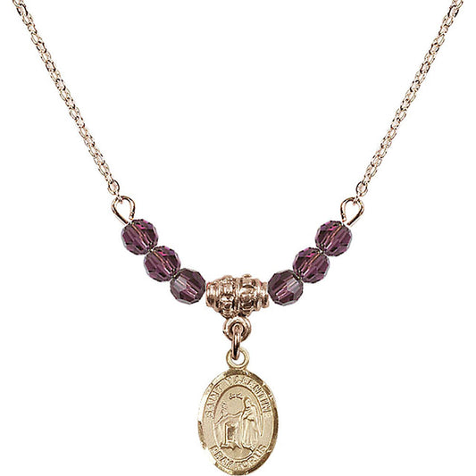 14kt Gold Filled Saint Valentine of Rome Birthstone Necklace with Amethyst Beads - 9121