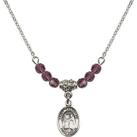 Sterling Silver Saint Valentine of Rome Birthstone Necklace with Amethyst Beads - 9121