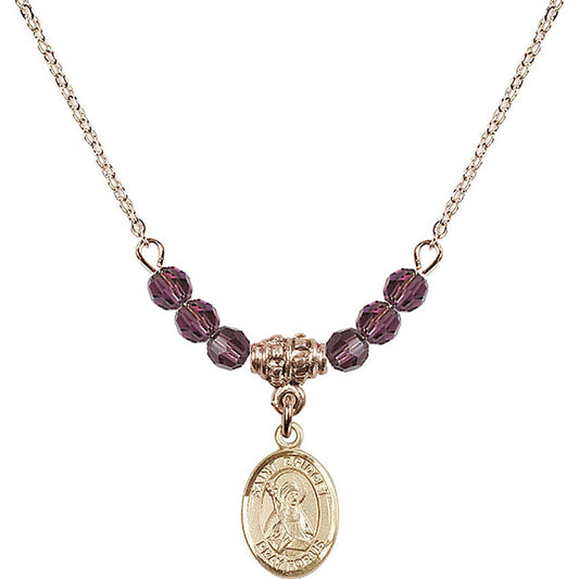 14kt Gold Filled Saint Bridget of Sweden Birthstone Necklace with Amethyst Beads - 9122
