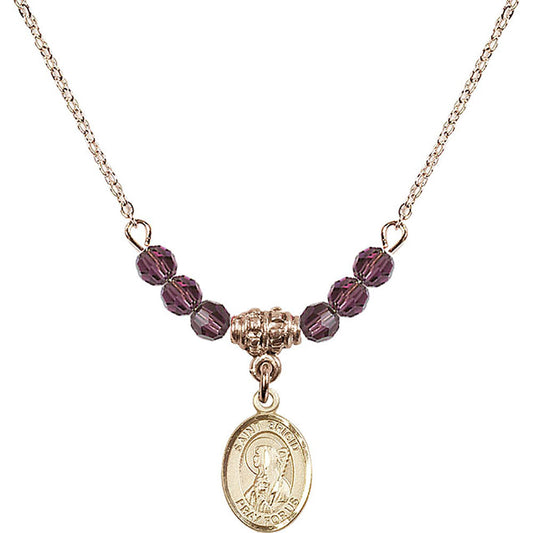 14kt Gold Filled Saint Brigid of Ireland Birthstone Necklace with Amethyst Beads - 9123