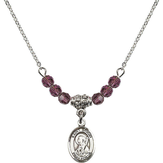 Sterling Silver Saint Brigid of Ireland Birthstone Necklace with Amethyst Beads - 9123
