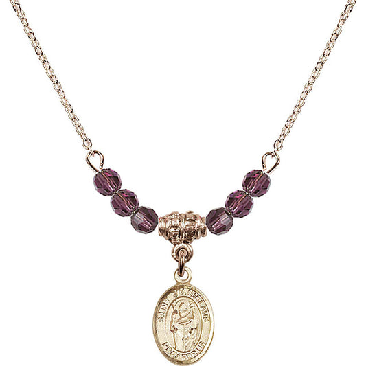 14kt Gold Filled Saint Stanislaus Birthstone Necklace with Amethyst Beads - 9124