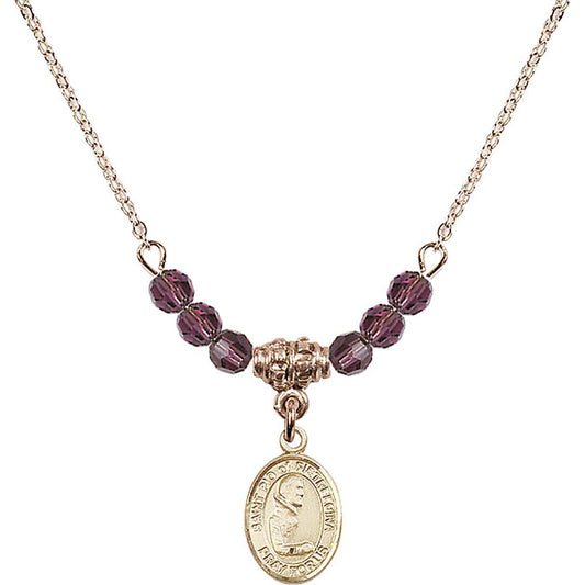 14kt Gold Filled Saint Pio of Pietrelcina Birthstone Necklace with Amethyst Beads - 9125
