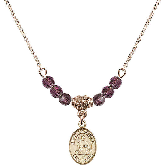 14kt Gold Filled Saint Walburga Birthstone Necklace with Amethyst Beads - 9126