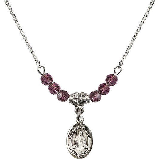 Sterling Silver Saint Walburga Birthstone Necklace with Amethyst Beads - 9126