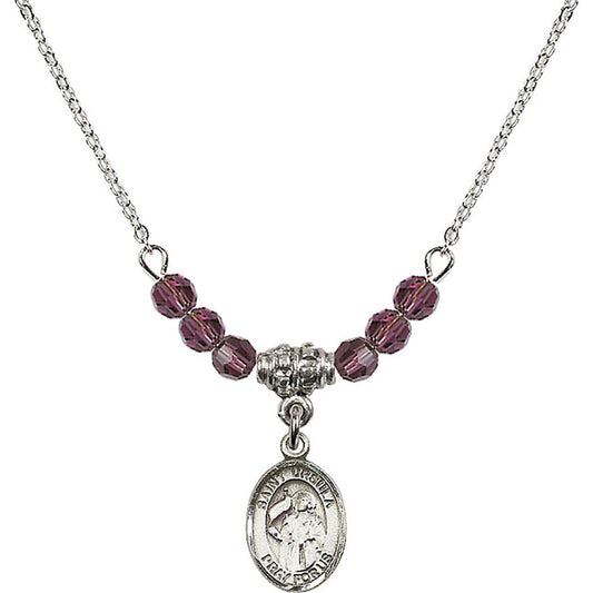 Sterling Silver Saint Ursula Birthstone Necklace with Amethyst Beads - 9127