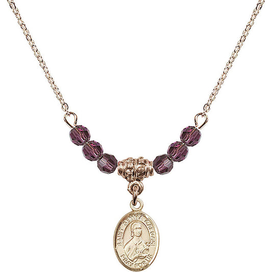 14kt Gold Filled Saint Gemma Galgani Birthstone Necklace with Amethyst Beads - 9130